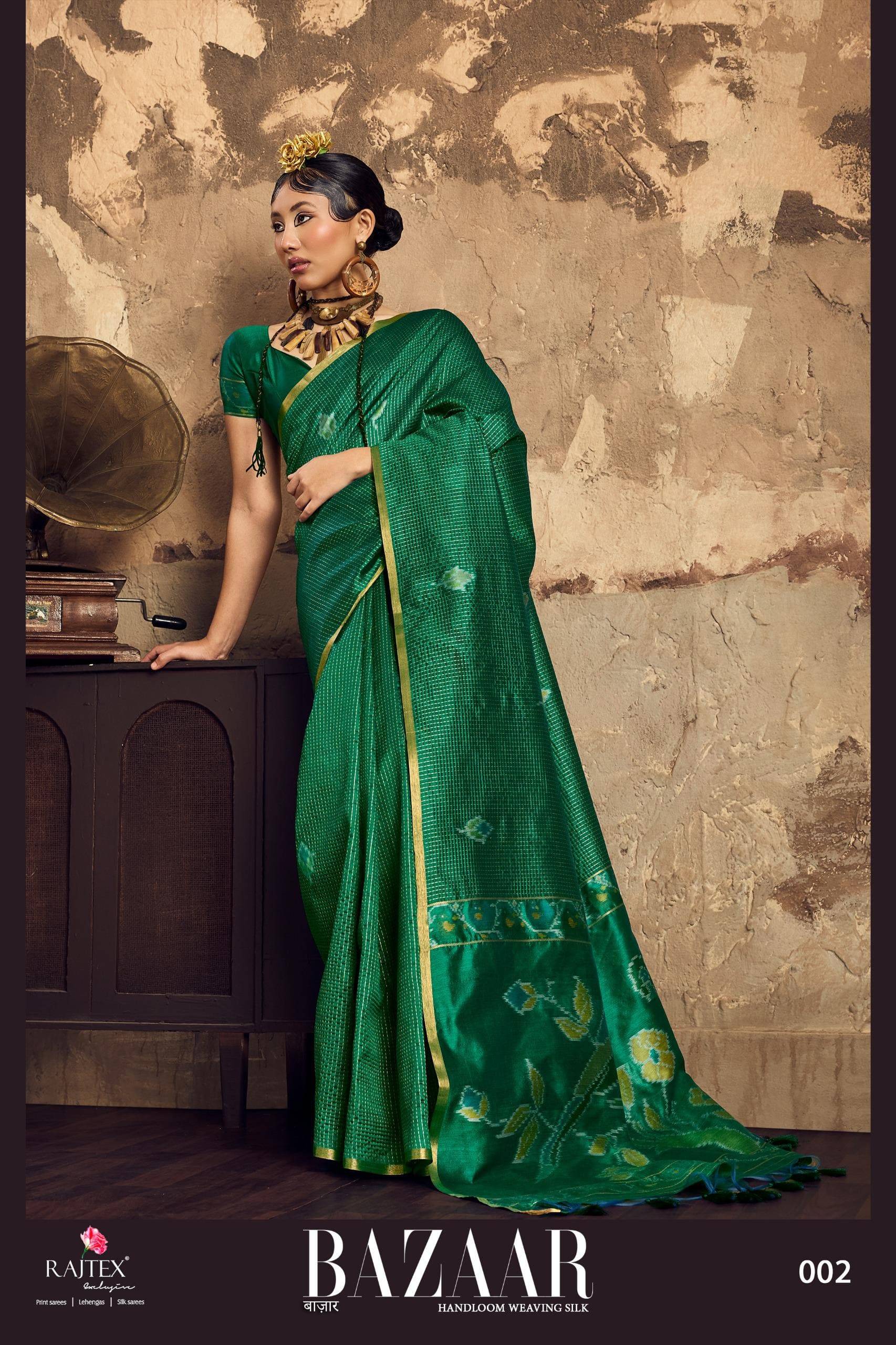 BAZAAR BY RAJ TEX 001 to 006 Series Indian Traditional Wear Collection Beautiful Stylish Fancy Colorful Party Wear & Occasional Wear Satin Crepe Sarees At Wholesale Price